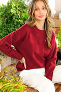 Cece Checkered Sweater | Burgundy Red