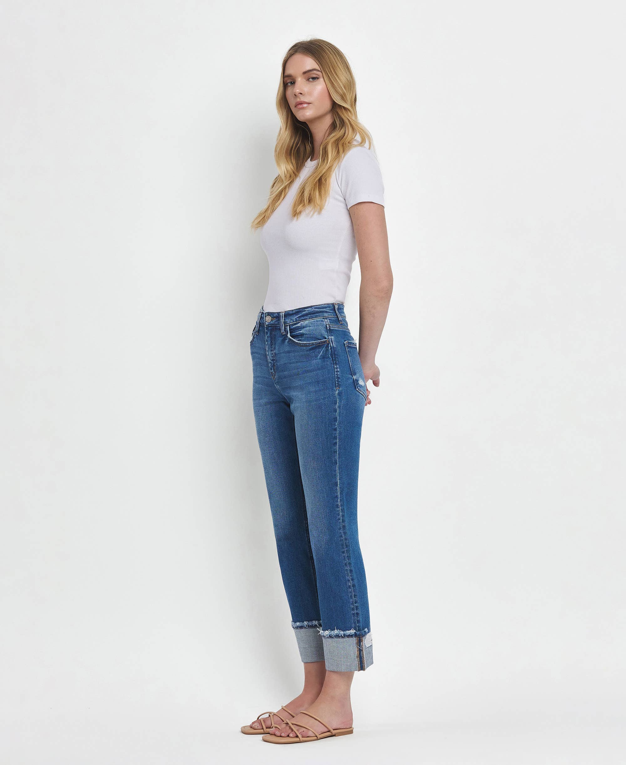 Daphne High Rise Cuffed Straight Jeans
