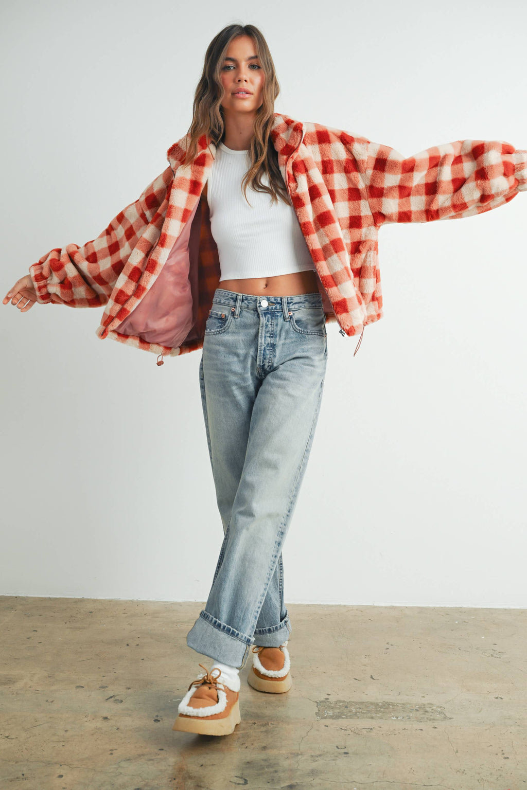Delaney Drop Shoulder Plaid Jacket | Rust