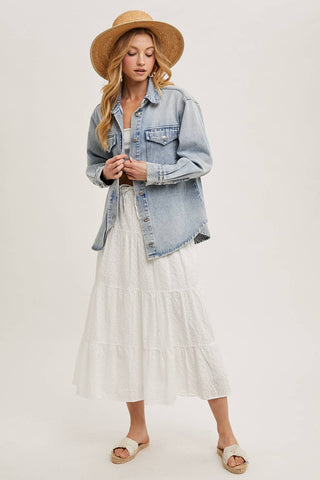 Westlyn Washed Denim Button Down Shacket | Light Wash