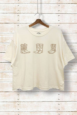 Three Cowgirl Boots Western Boxy Crop Top | Cream