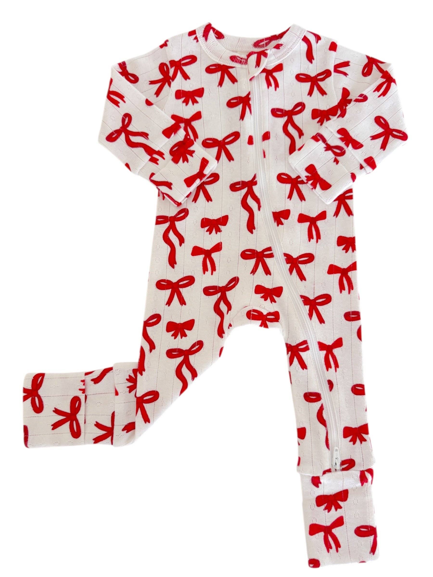 Red Bows Organic Pointelle 2-Way Zip Romper
