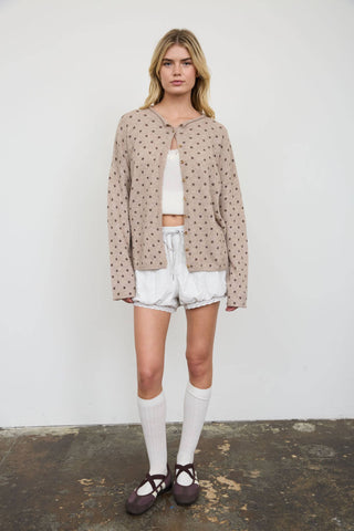 Simply Sweet Polka Dot Raw Edge Cardigan | Light Mocha