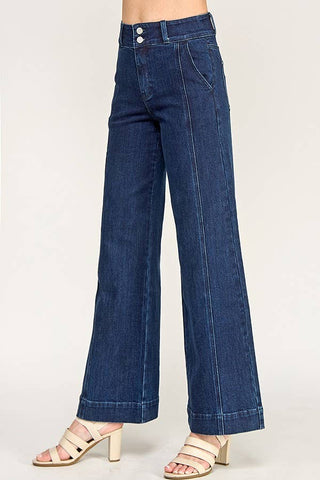 Dark Wash High Rise Stretch Wide Leg Trouser | Petra153