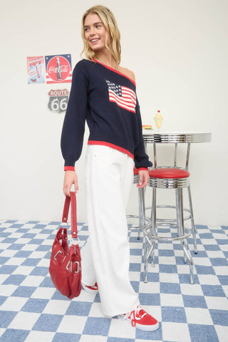 American Flag Knit Drop Shoulder Sweater