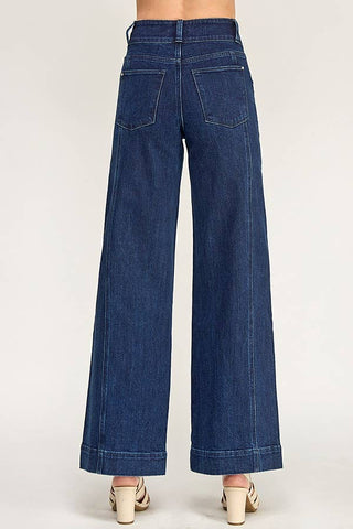 Dark Wash High Rise Stretch Wide Leg Trouser | Petra153