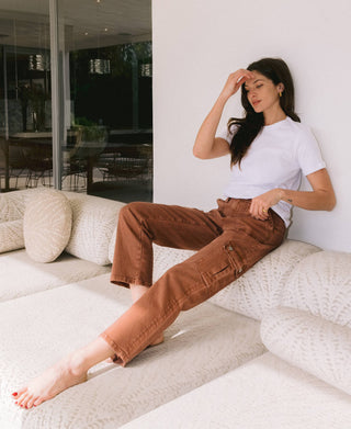 Vervet High Rise Patch Pocket Cargo Straight Jeans | Red Brick