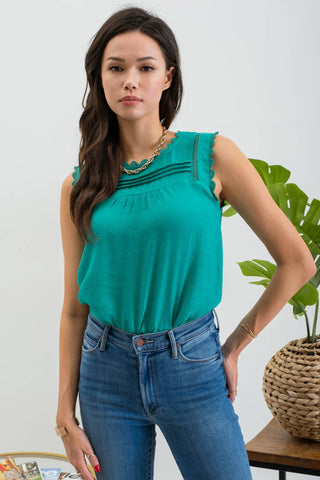 Shelly Sleeveless Lace Edge Woven Top | Multiple Colors