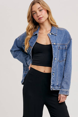 Darby Denim Button Down Oversized Jacket | Black Wash