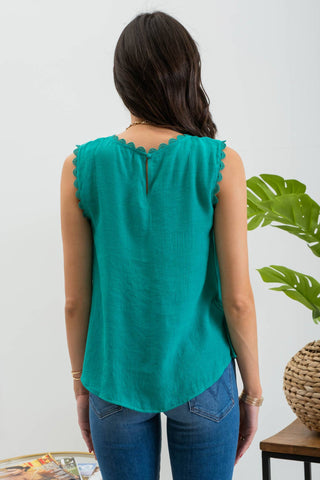 Shelly Sleeveless Lace Edge Woven Top | Multiple Colors