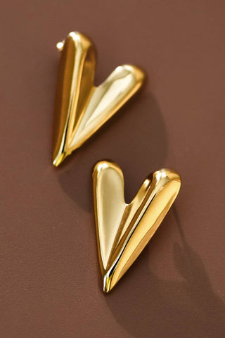 Large Heart Stud Drop Earrings | 18K Gold Plated Waterproof Stainless Steel