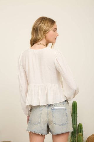 Kyla Eyelet Embroidered Tie Top | Light Khaki
