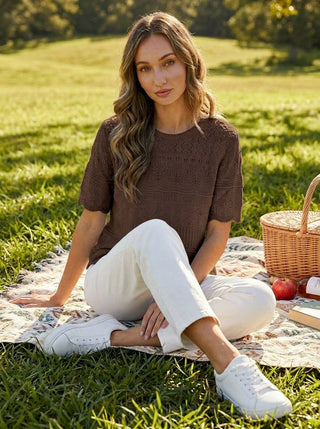 Claire Crochet Casual Knitted Sweater | Brown