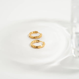 Textured Twisted Huggie Hoop Earrings | 18K Gold PVD + Stainless Steel