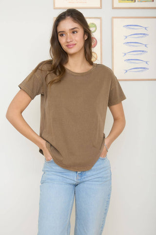 Reilly Exposed Seam Knit Top | Brown