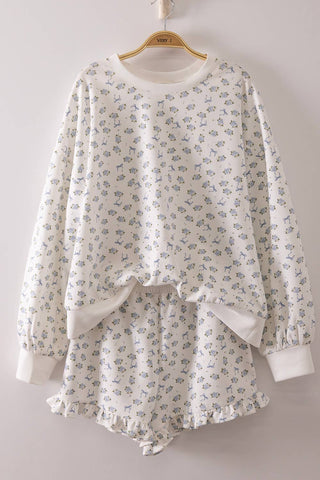Lola Floral Printed Knit Comfy Top + Shorts Set