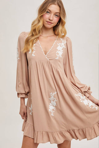 Samantha Embroidered Ruffled Dress | Sage