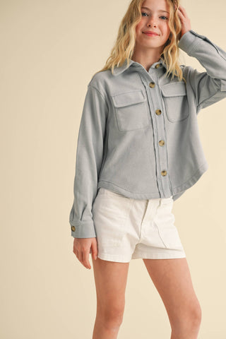 Del Double Pocket Cropped Soft Shacket | Tween 7-14