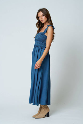 Charlotte Smocked Denim Midi Dress
