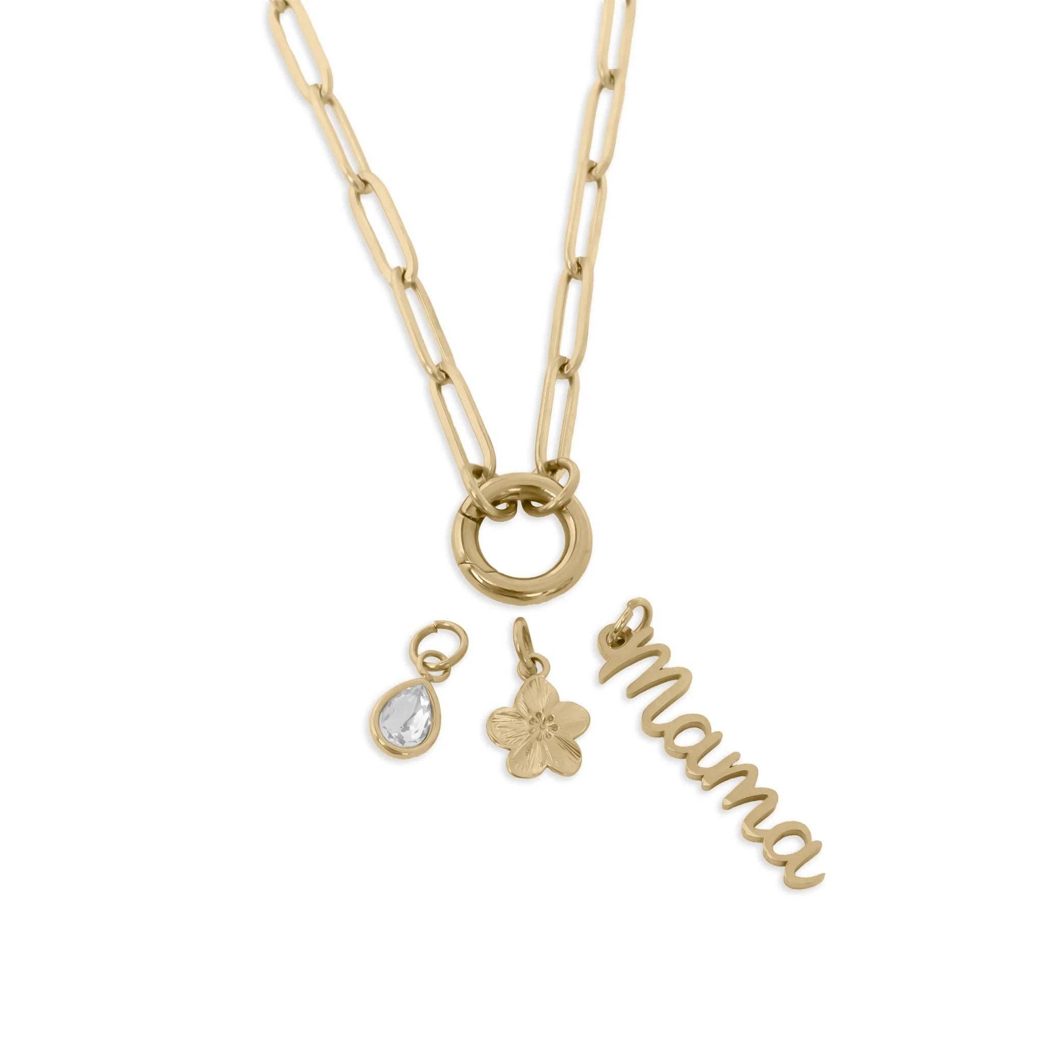 Mama Charm Holder Necklace Gift Set | 18K Gold Stainless Steel