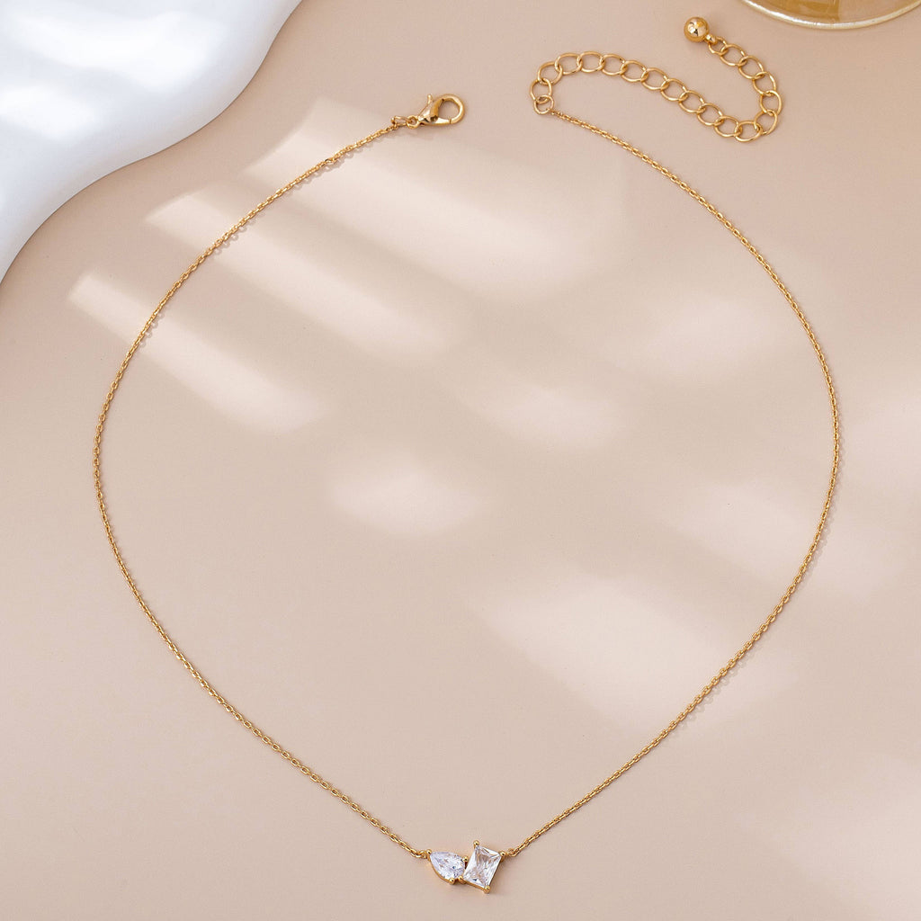 Teardrop Rectangle Crystal Pendant Necklace