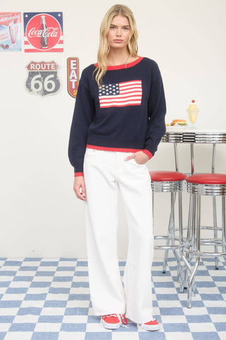 American Flag Knit Drop Shoulder Sweater