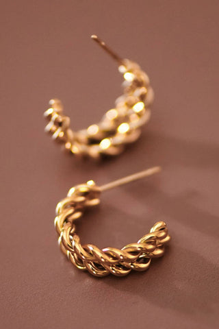Double Twist Hoop Earrings | 18K Gold Plated Waterproof Stainless Steel