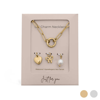 Bow Charm Holder Necklace Gift Set | 18K Gold Stainless Steel