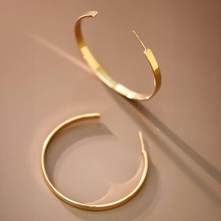 Flattened Hoop Earrings | 18K Gold PVD Plated Waterproof Stainless Steel