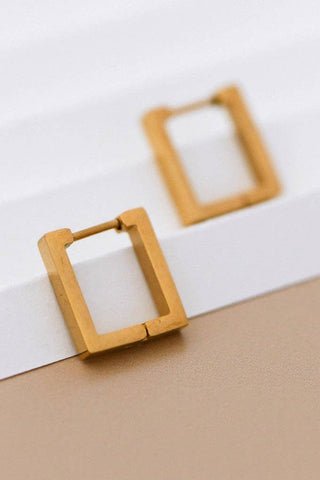 Small Square Carabiner Hoop Earrings | 18K Gold Plated Waterproof Stainless Steel