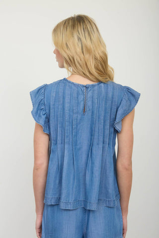 Paisley Pintuck Denim Top