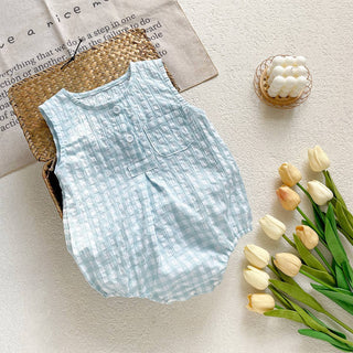 Charlie Checkered Romper | Khaki + White