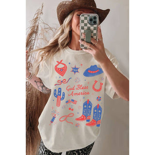 God Bless America's Cowgirl Oversized Mineral Graphic | Oat