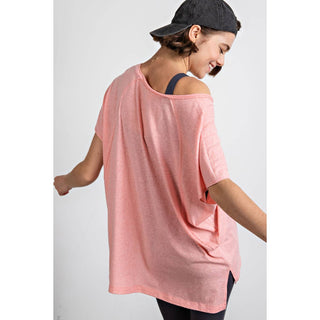 Tri Blend U Neckline Short Sleeve Tunic Top | Multiple Colors