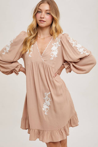 Samantha Embroidered Ruffled Dress | Sage