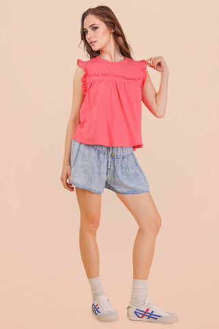 Whitney Washed Chambray Button Down Flare Shorts | Light Indigo