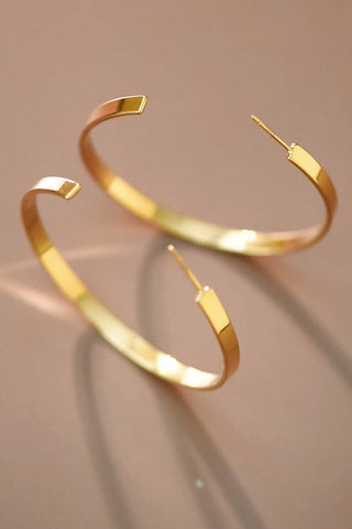 Flattened Hoop Earrings | 18K Gold PVD Plated Waterproof Stainless Steel
