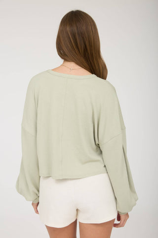 Kara Split Neck Cropped Knit Top | Oatmeal
