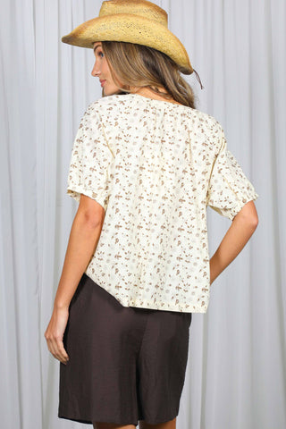 Saylor Floral Print Round Neck Blouse | Blue