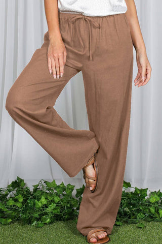 Meg Mid-Rise Waistband Straight Leg Linen Pants |  Taupe