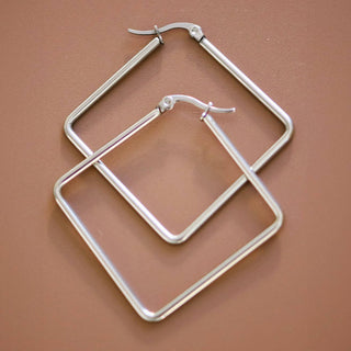 Square Hoop Earrings | Silver Tarnish-Resistant Waterproof Stainless Steel