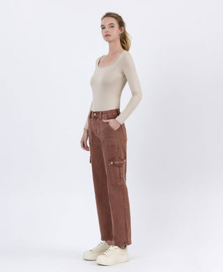 Vervet High Rise Patch Pocket Cargo Straight Jeans | Red Brick