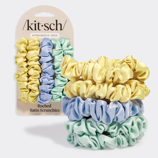 Ruched Satin Scrunchies 5pc Set | Coastal Breeze