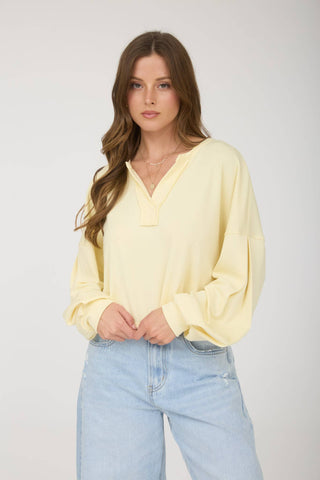 Kara Split Neck Cropped Knit Top | Oatmeal