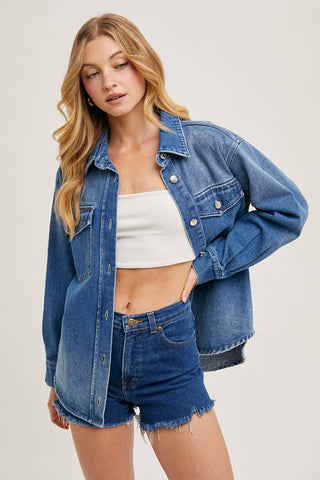 Westlyn Washed Denim Button Down Shacket | Light Wash