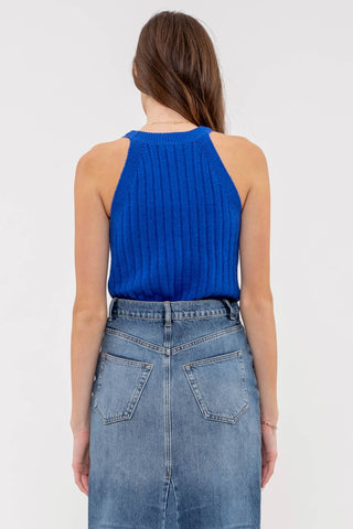 Lacie Halter Crochet Knit Tank Top | Royal Blue