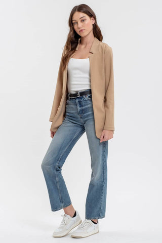 Nelly Notched Collar Long Line Blazer | Khaki