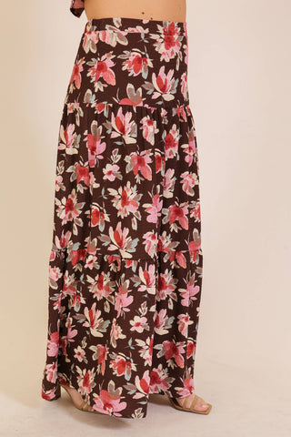 Dilly Plus Size Floral Maxi Skirt | Mocha + Pink