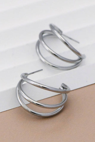 In Three's Hoop Earrings | Silver Tarnish-Resistant Waterproof Stainless Steel