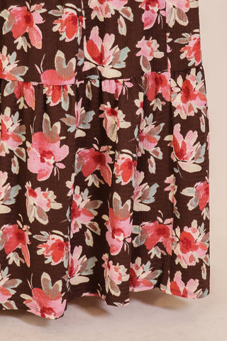 Dilly Plus Size Floral Maxi Skirt | Mocha + Pink